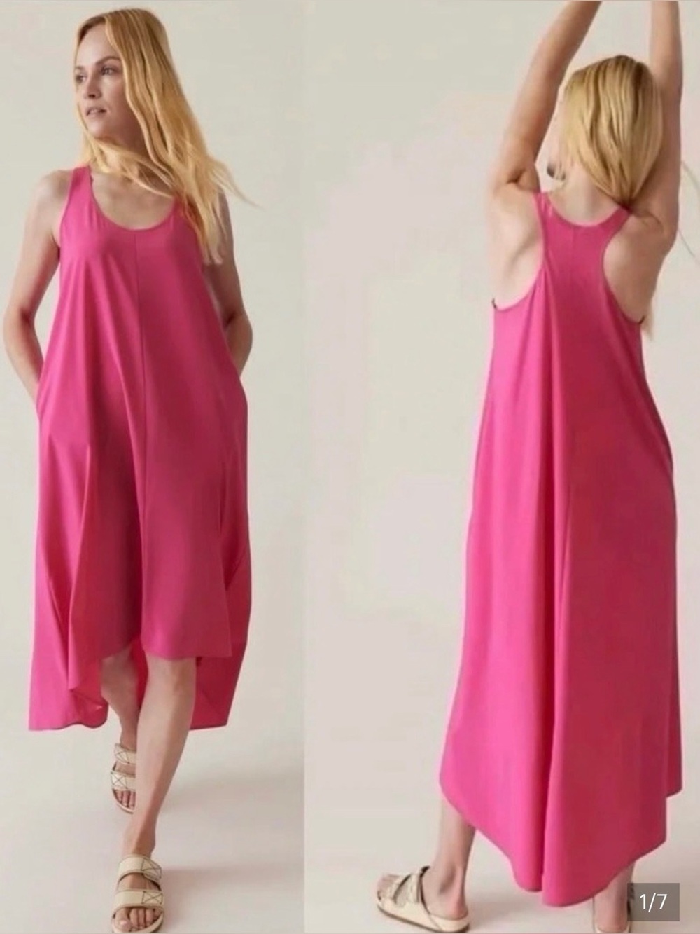 Women's ATHLETA Bright Pink Presidio Flowy High-Low Tank Dress Size Small S